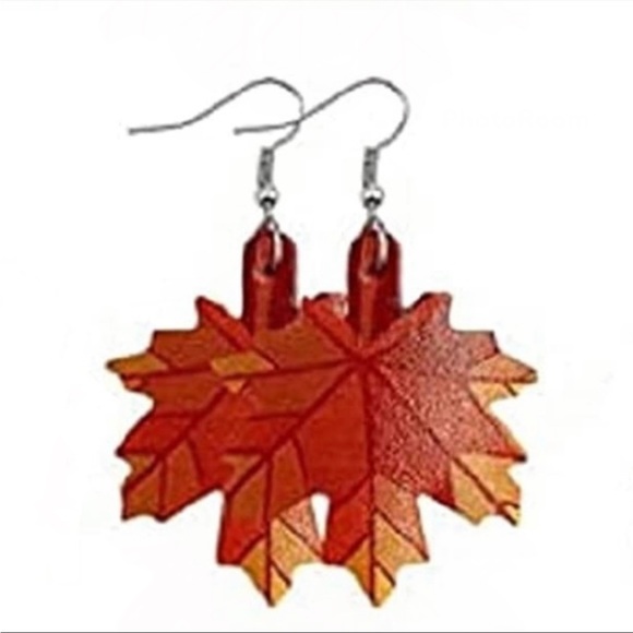 Faux Leather Colorful Autumn Leaf Earrings - Picture 5 of 10